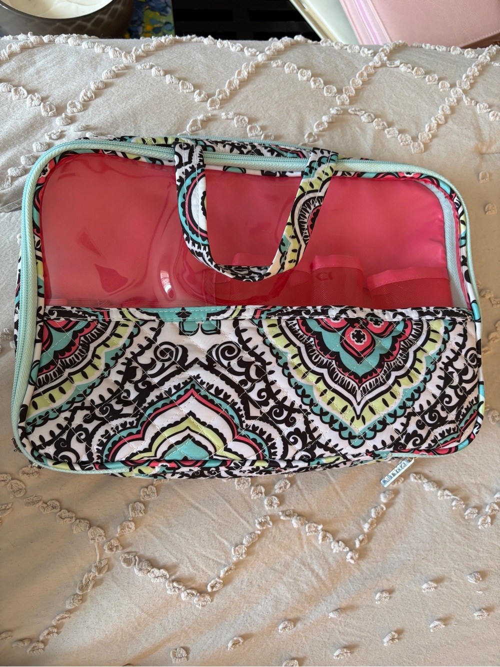 Modella Travel Organizer Bag with Clear Top - Pink & Aqua